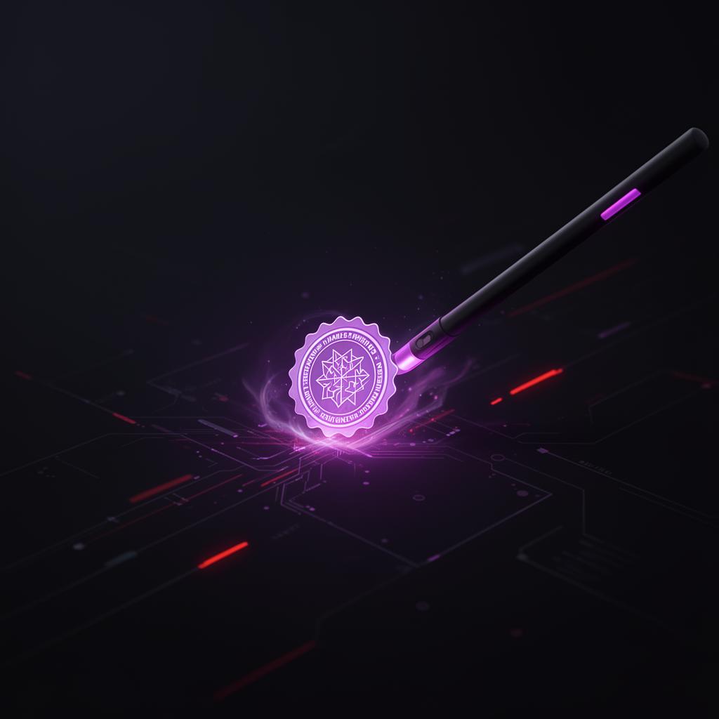 Digital wand removing an AI watermark badge from a generated image