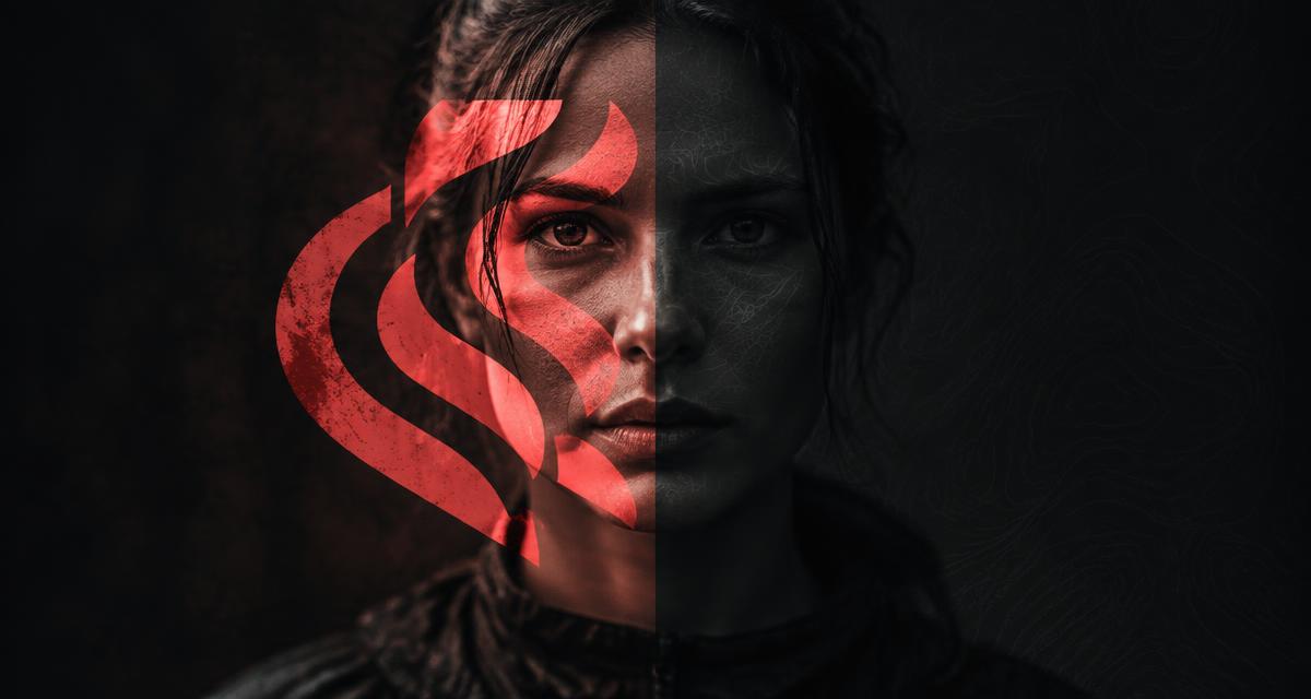 One image split in half, a bold visible logo on one side and a faint hidden pattern on the other